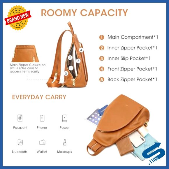 Top Grain Leather Crossbody Sling Bag with RFID Blocking Travel Backpack main image 5